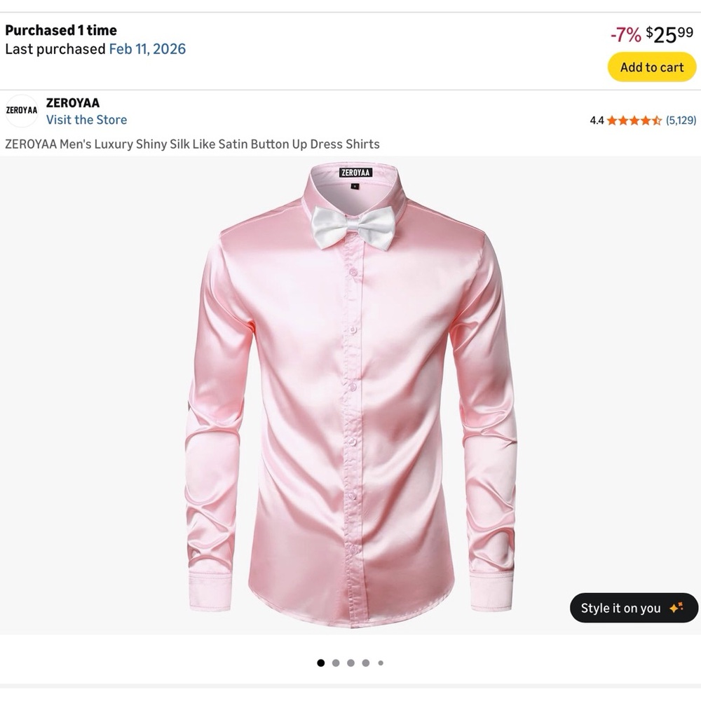 ZER0YAA Men’s Pink Satin Dress Shirt - Luxury Shiny Button-Up
